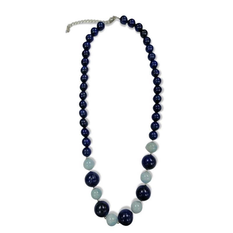 Pearlz Gallery Ladies Round Dyed Lapis & Aquamarine Round Bead Necklace - Necklaces & Pendants - British D'sire