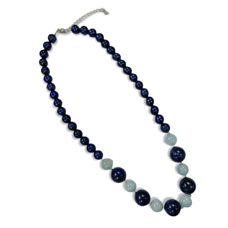 Pearlz Gallery Ladies Round Dyed Lapis & Aquamarine Round Bead Necklace - Necklaces & Pendants - British D'sire