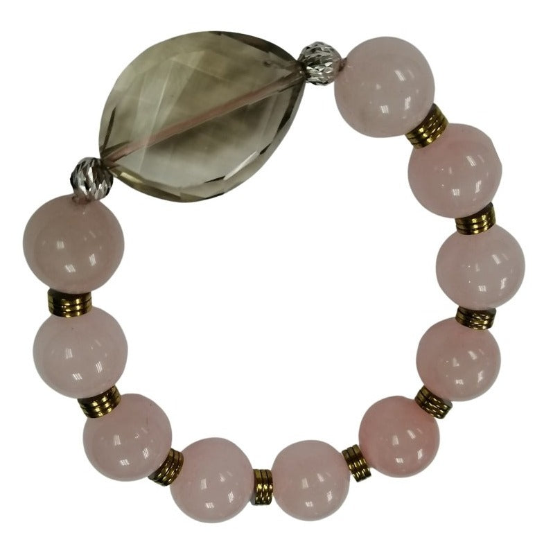 Pearlz Gallery Ladies Round Faceted Rose Quartz Stretch Bracelet - Bracelets & Bangles - British D'sire
