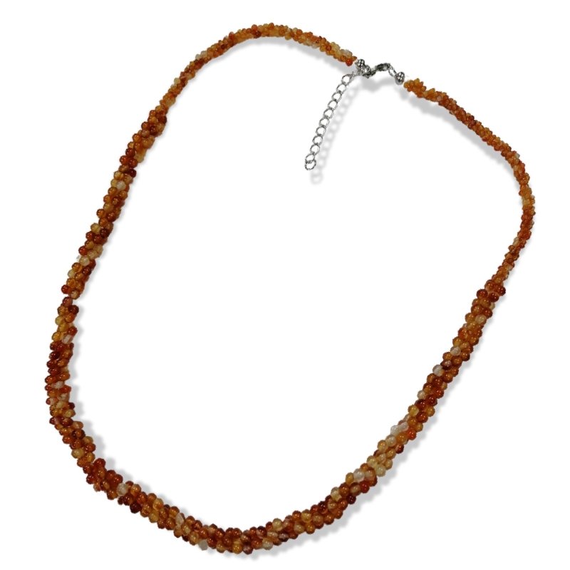 Pearlz Gallery Ladies Sterling Silver Carnelian Twisted Round Bead Necklace - Necklaces & Pendants - British D'sire