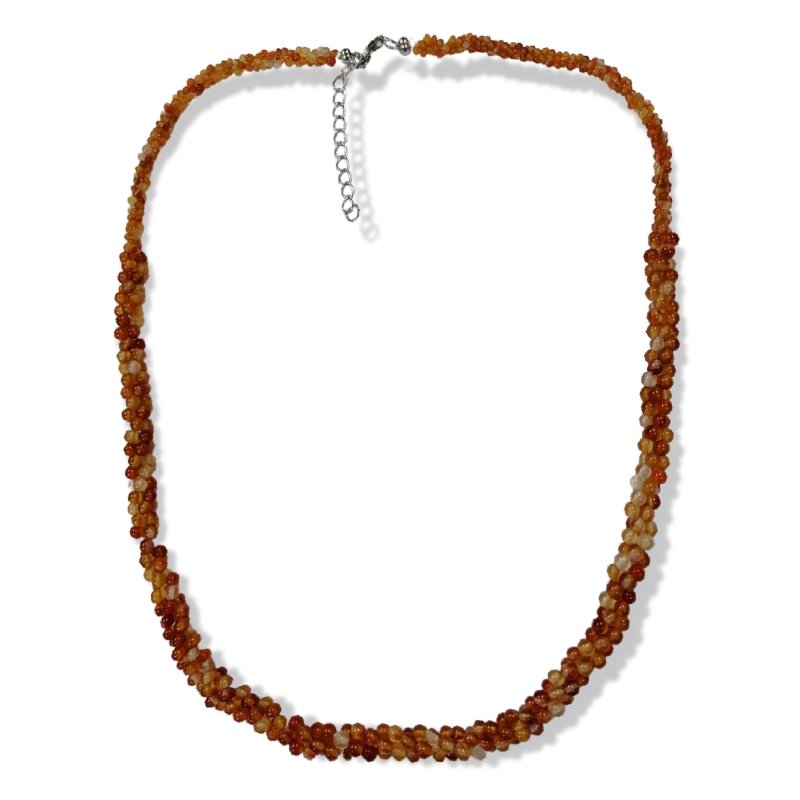 Pearlz Gallery Ladies Sterling Silver Carnelian Twisted Round Bead Necklace - Necklaces & Pendants - British D'sire