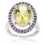 Pearlz Gallery Lemon Quartz and Amethyst Halo Sterling Silver Ring - Rings - British D'sire