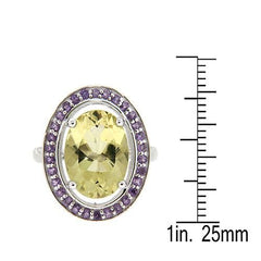 Pearlz Gallery Lemon Quartz and Amethyst Halo Sterling Silver Ring - Rings - British D'sire
