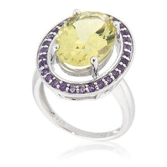 Pearlz Gallery Lemon Quartz and Amethyst Halo Sterling Silver Ring - Rings - British D'sire