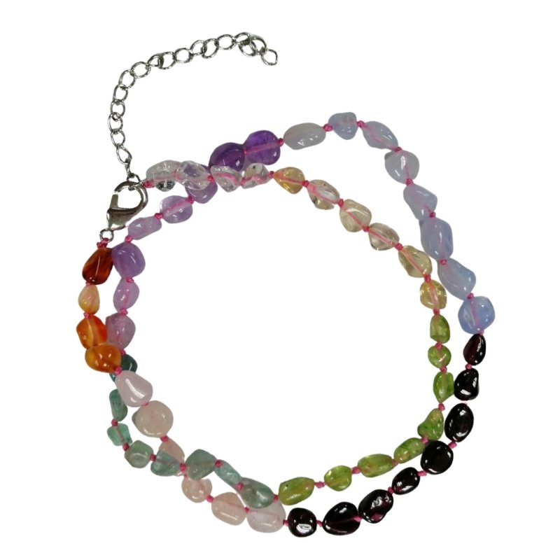 Pearlz Gallery Ladies Multicolor Natural Stone Necklace 20"+3" Ext – Elegant Knotted Statement Jewelry – 925 Sterling Silver – Versatile Stylish Look Secondary image