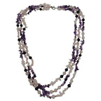 Pearlz Gallery Plain Round Rose Quartz & Amethyst 3 Lines Necklace - Necklaces & Pendants - British D'sire