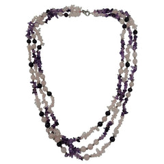 Pearlz Gallery Plain Round Rose Quartz & Amethyst 3 Lines Necklace - Necklaces & Pendants - British D'sire