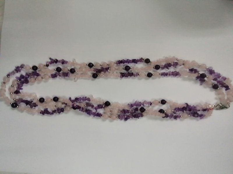 Pearlz Gallery Plain Round Rose Quartz & Amethyst 3 Lines Necklace - Necklaces & Pendants - British D'sire