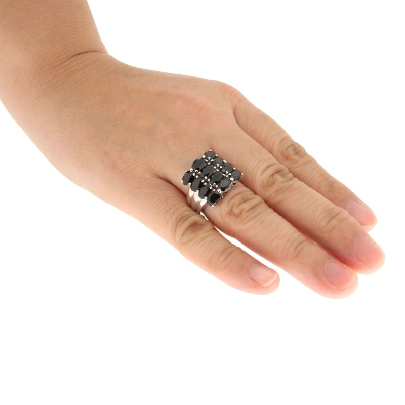 Pearlz Gallery Rhodium Black Spinel Oval Sterling Silver Ring - Fine Rings - British D'sire