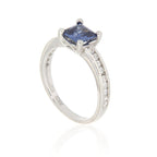 Pearlz Gallery Rhodium White CZ Ladies Square Round 925 Ring (Silver) - British D'sire