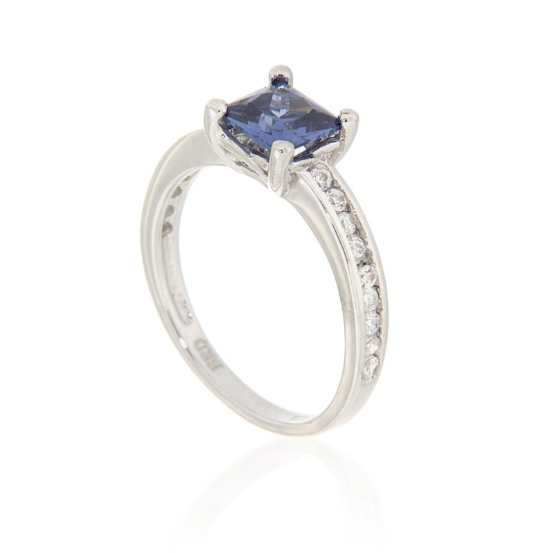 Pearlz Gallery Rhodium White CZ Ladies Square Round 925 Ring (Silver) - British D'sire