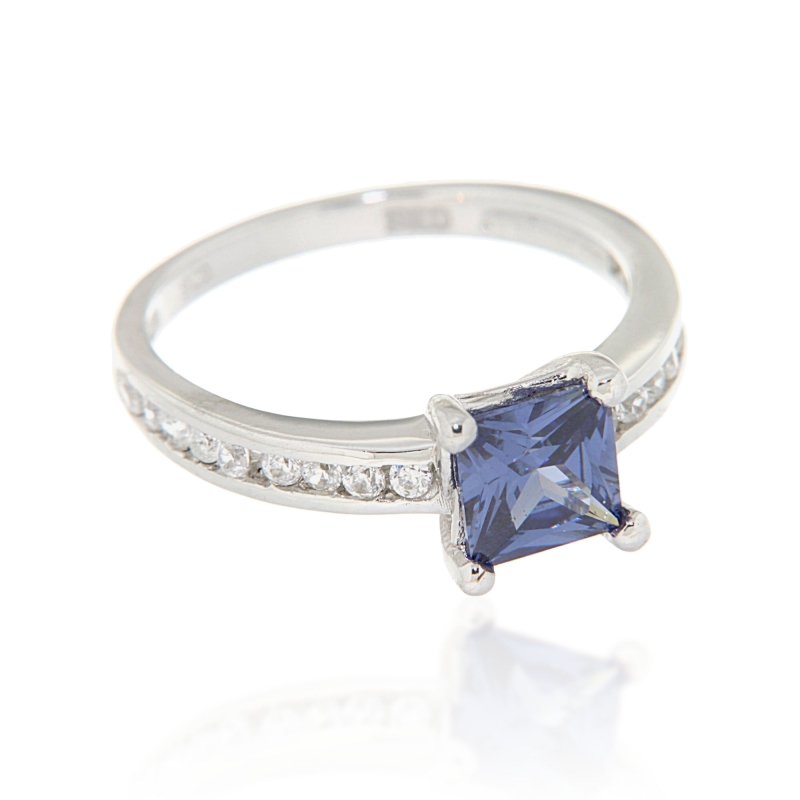 Pearlz Gallery Rhodium White CZ Ladies Square Round 925 Ring (Silver) - British D'sire