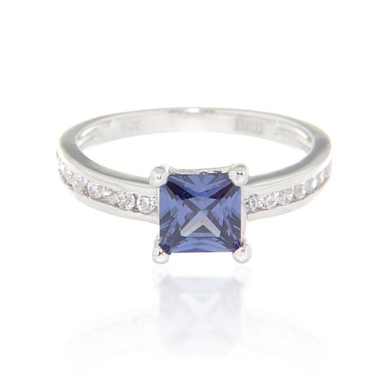 Pearlz Gallery Rhodium White CZ Ladies Square Round 925 Ring (Silver) - British D'sire