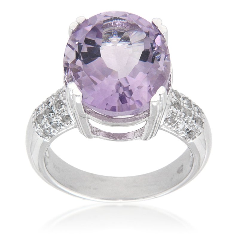Pearlz Gallery Rose de France Amethyst and White Topaz Sterling Silver Ring - Rings - British D'sire