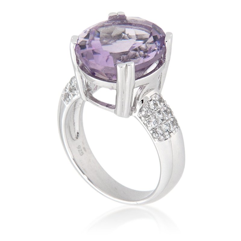 Pearlz Gallery Rose de France Amethyst and White Topaz Sterling Silver Ring - Rings - British D'sire
