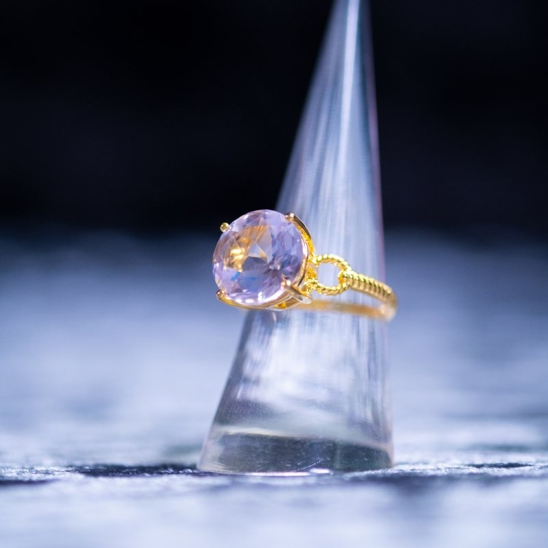 Pearlz Gallery Rose de France Amethyst Gold Plated Solitaire Sterling silver Ring - Fine Rings - British D'sire