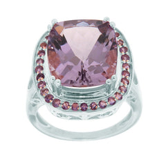 Pearlz Gallery Rose de France and Amethyst White Gold Plated Sterling Silver Ring - Rings - British D'sire