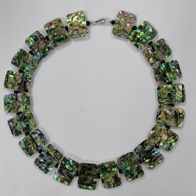 Pearlz Gallery Round 4mm Rectangle Black Onyx & Abalone Necklace - Necklaces & Pendants - British D'sire