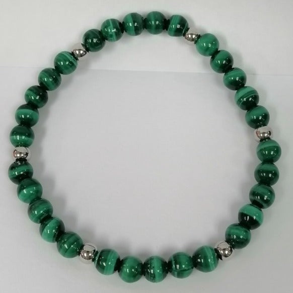 Pearlz Gallery Round Beads Malachite 925 Sterling Silver Bracelet - Bracelets & Bangles - British D'sire