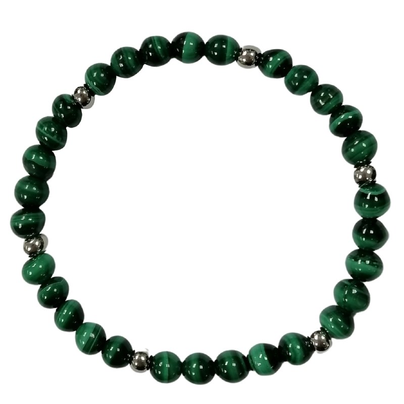 Pearlz Gallery Round Beads Malachite Sterling Silver Bracelet - Bracelets & Bangles - British D'sire