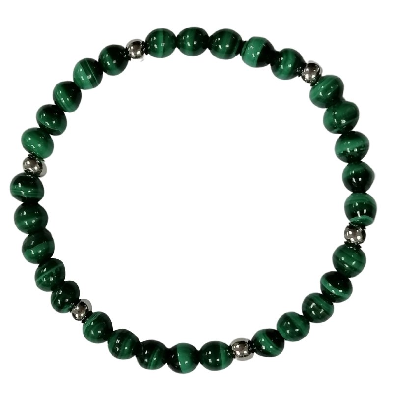 Pearlz Gallery Round Beads Malachite Sterling Silver Bracelet - Bracelets & Bangles - British D'sire