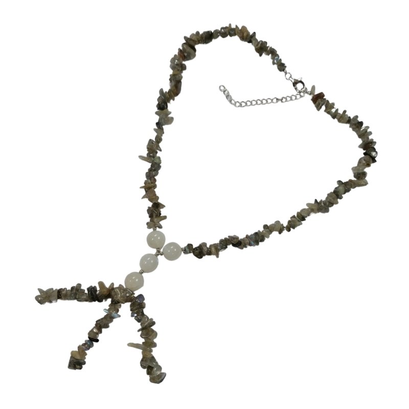 Pearlz Gallery Round Chips Labradorite & Rainbow Moonstone 3 Line Tassel Necklace - Necklaces & Pendants - British D'sire