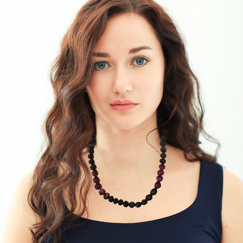 Pearlz Gallery Multi Tiger Eye Necklace for Women – 20" Natural Round Bead Gemstone Jewelry in 925 Sterling Silver, Stylish Healing Stone for Strength Secondary image