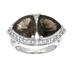 Pearlz Gallery Smoky Quartz and White Topaz Trillion High Polish Ring - Rings - British D'sire