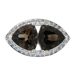 Pearlz Gallery Smoky Quartz and White Topaz Trillion High Polish Ring - Rings - British D'sire