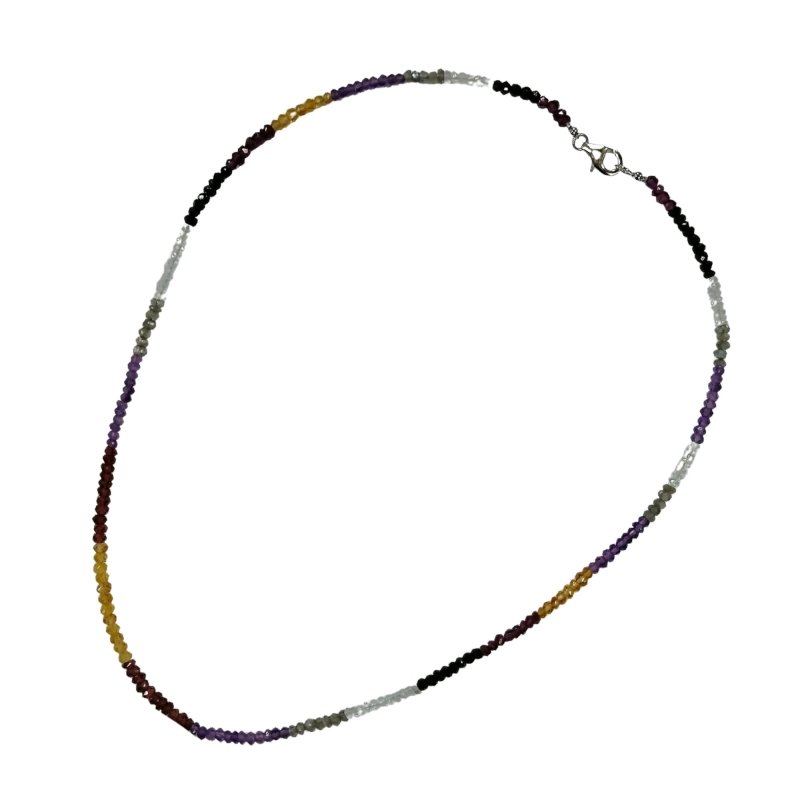 Pearlz Gallery Multicolour Natural Stone Necklace for Women – 18" Lightweight Rondelle Beads Jewelry in 925 Sterling Silver, Fresh & Allergy-Safe Design Secondary image