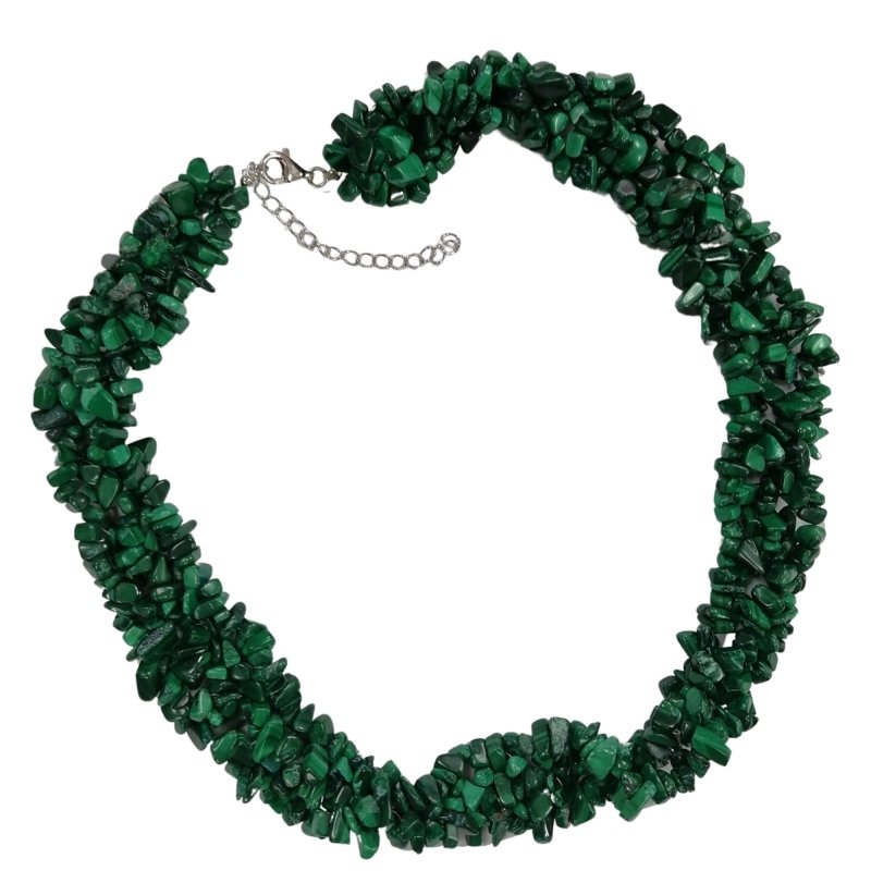 Pearlz Gallery Natural Malachite Chips Necklace 19" – Knotted Design for Ladies – 925 Sterling Silver – Mood Balance & Immunity Boost Secondary image