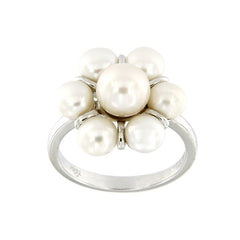 Pearlz Gallery White Freshwater Pearl Flower Cluster Round High Polish Ring - Rings - British D'sire
