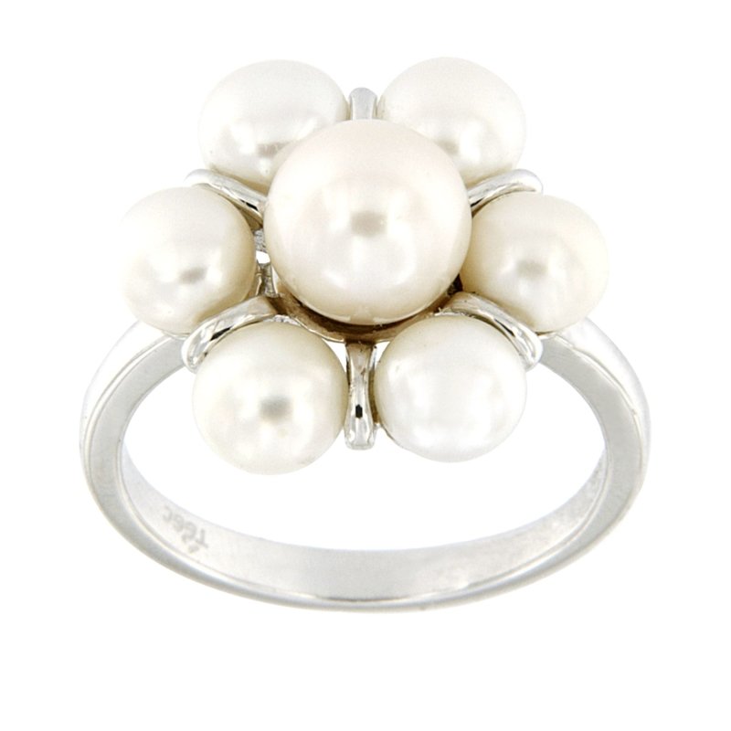 Pearlz Gallery White Freshwater Pearl Flower Cluster Round High Polish Ring - Rings - British D'sire