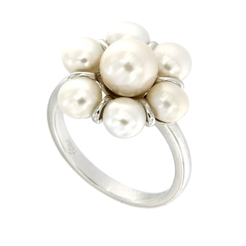 Pearlz Gallery White Freshwater Pearl Flower Cluster Round High Polish Ring - Rings - British D'sire