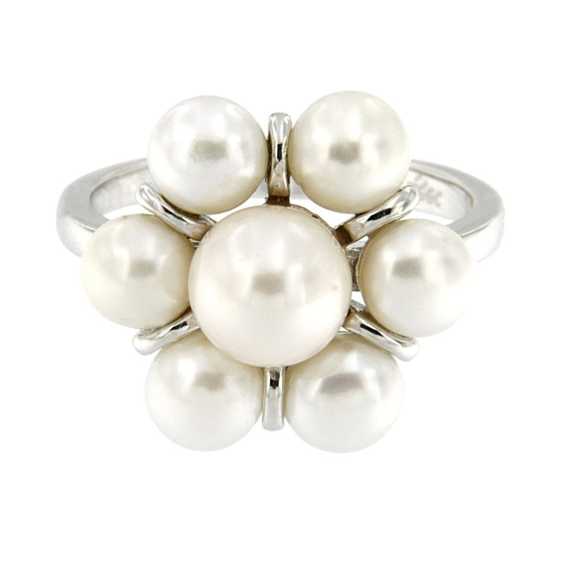 Pearlz Gallery White Freshwater Pearl Flower Cluster Round High Polish Ring - Rings - British D'sire
