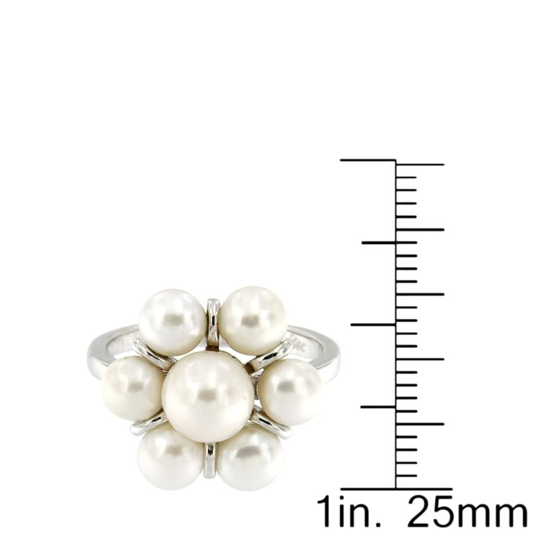 Pearlz Gallery White Freshwater Pearl Flower Cluster Round High Polish Ring - Rings - British D'sire