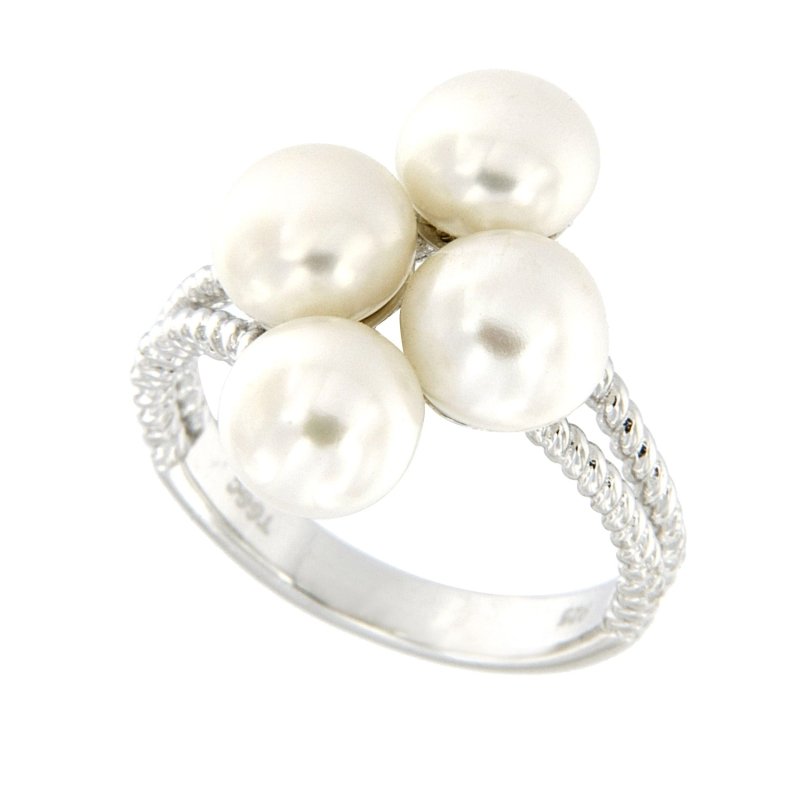 Pearlz Gallery White Freshwater Pearl Split Band Cluster 7-8 mm Ring - Rings - British D'sire