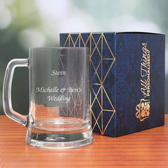 Personalised Engraved Glass Beer Stein, Personalise with Any Message for Any Occasion, Stylize with a Variety of Fonts, Laser Engraved, Gift Box Included - British D'sire