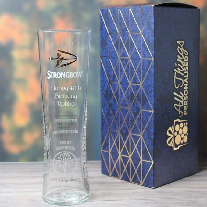 Personalised Engraved Official Strongbow Pint Glass, Personalise with Any Message for Any Occasion, Stylize with a Variety of Fonts, Gift Box Included, Laser Engraved - British D'sire
