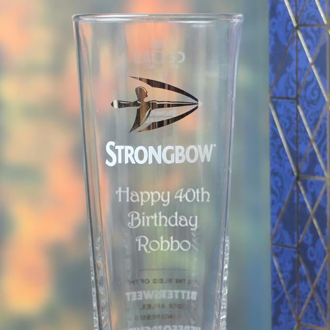 Personalised Engraved Official Strongbow Pint Glass, Personalise with Any Message for Any Occasion, Stylize with a Variety of Fonts, Gift Box Included, Laser Engraved - British D'sire