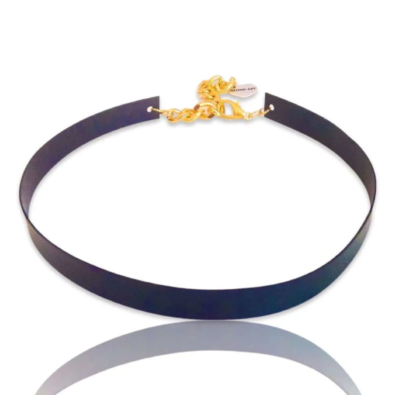 Plain Black Leather Choker necklace - Necklace - British D'sire