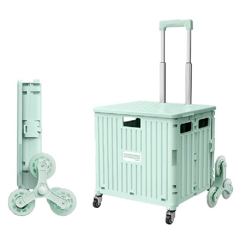 Portable Plastic Folding Shopping Cart Grocery Shopping Small Trolley Cart, Style: Climbing Wheel Green(Large) - Shopping Small Trolley - British D'sire