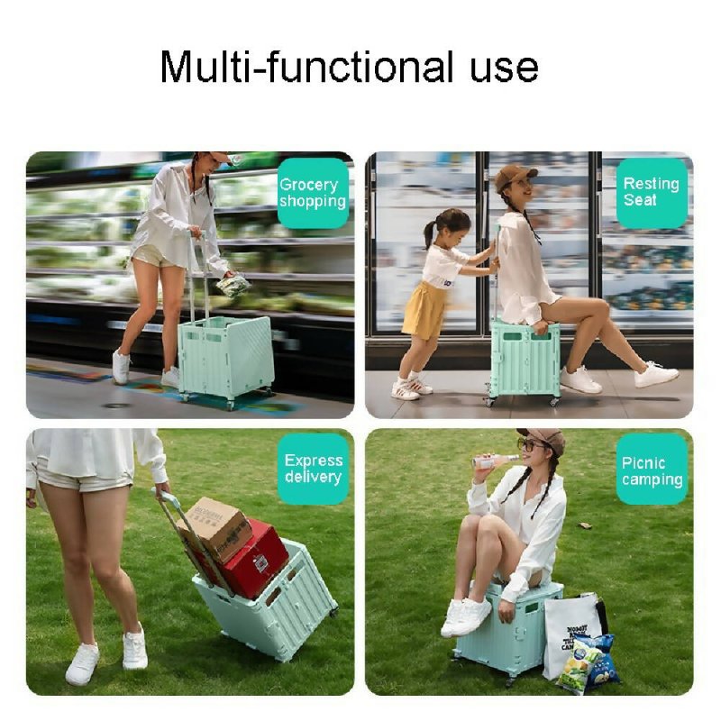 Portable Plastic Folding Shopping Cart Grocery Shopping Small Trolley Cart, Style: Climbing Wheel Green(Large) - Shopping Small Trolley - British D'sire