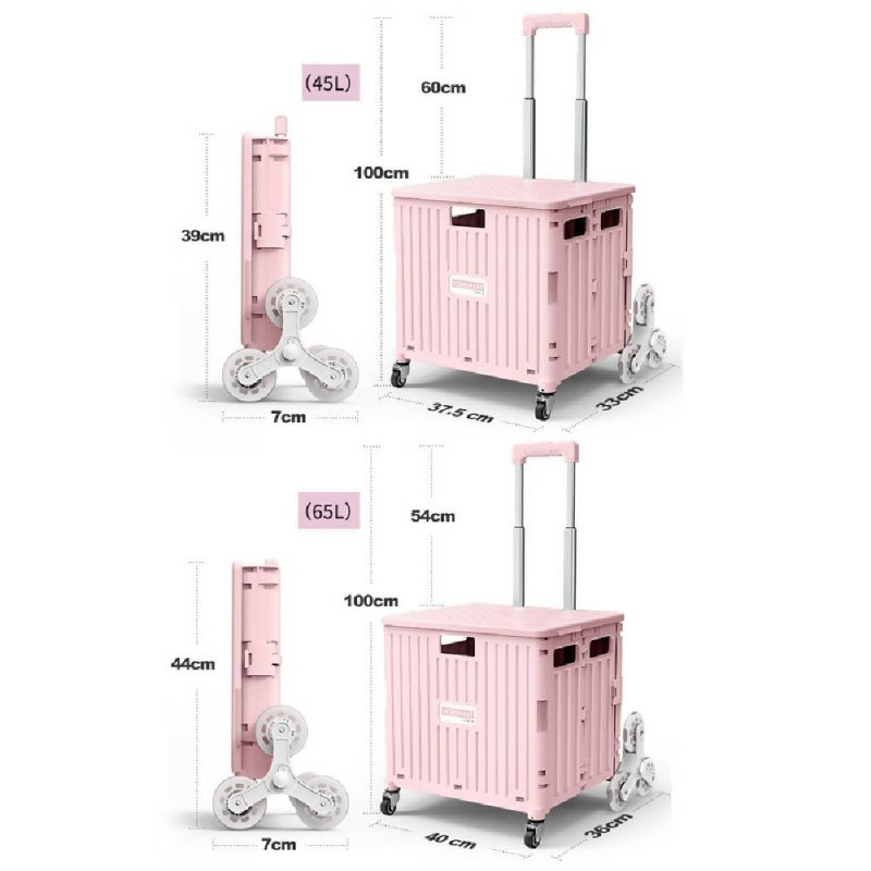 Portable Plastic Folding Shopping Cart Grocery Shopping Small Trolley Cart, Style: Climbing Wheel Green(Large) Secondary image