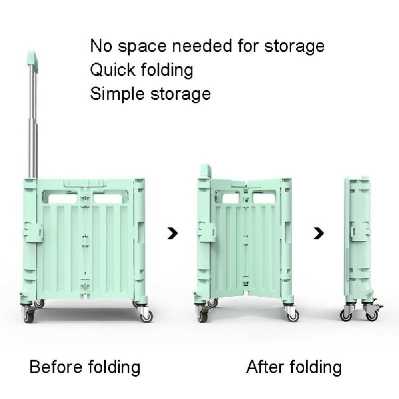 Portable Plastic Folding Shopping Cart Grocery Shopping Small Trolley Cart, Style: Climbing Wheel Green(Large) - Shopping Small Trolley - British D'sire