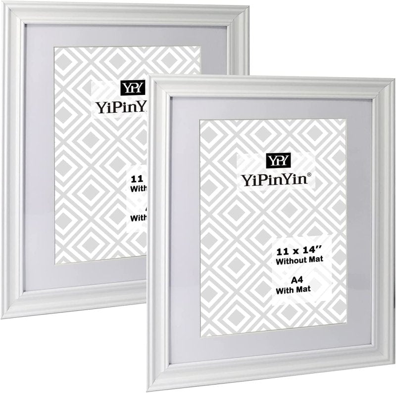 Premium 14 X 11 Inch White Wooden Photo Frames Set of 2 with Mount for Photo A4, Chunky A4 Wooden Picture Frames 2Pack for Certificates, 11 X 14 Poster Frames 2 Pack. - Housings & Frames - British D'sire