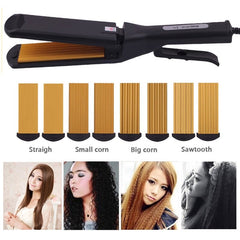 Professional 4 In 1 Hair Salon Ceramic Curling Styler Wave Straightener Curler Corn Wave Interchangeable Curling Irons Crimpers - Hair Care & Styling - British D'sire