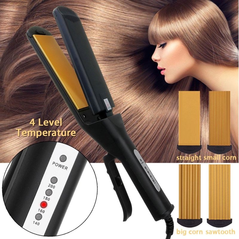 Professional 4 In 1 Hair Salon Ceramic Curling Styler Wave Straightener Curler Corn Wave Interchangeable Curling Irons Crimpers - Hair Care & Styling - British D'sire