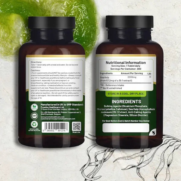 Sea Kelp 2000mg 200 Vegan Tablets | Natural Source of Iodine | Premium Ingredients | Proudly made in the UK by Prowise - British D'sire