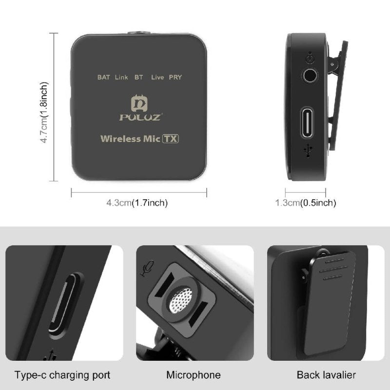 PULUZ Wireless Lavalier Microphone for iPhone / iPad, 8-Pin Receiver and Dual Microphones (Black) - Microphones - British D'sire